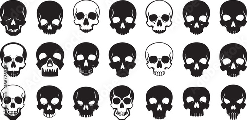 Collection of 20 unique hand-drawn skull designs for graphic projects