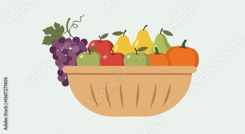 Autumn Harvest Basket with Fruits Vector
