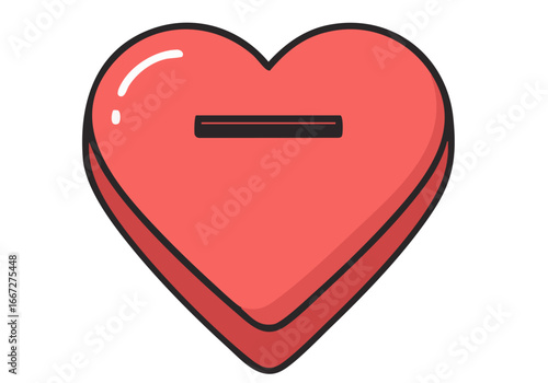 A stylized red heart coin bank icon symbolizes generosity and giving. Simple, modern design with a clean background. Ideal for charity, donations, and positive concepts.