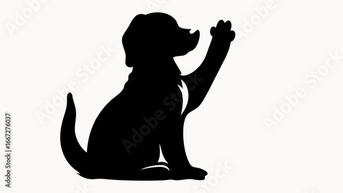 Silhouette of a dog sitting and raising its paw in a friendly gesture on a white background image created with generative ai