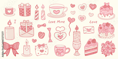 Pink Valentine's Day Objects And Sweet Treats Collection love heart