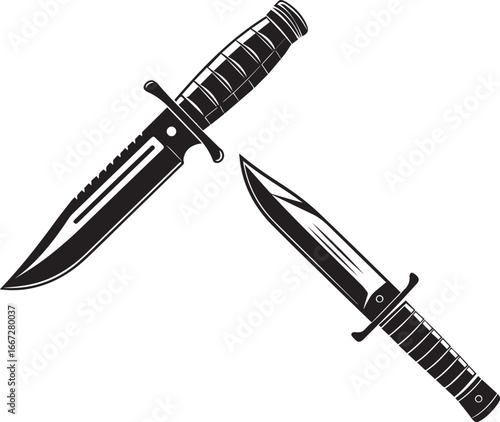 Set of sharp knives and swords isolated on a white background