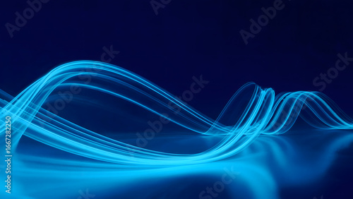 Dynamic blue light trails on a dark background for technology, data, and communication visuals