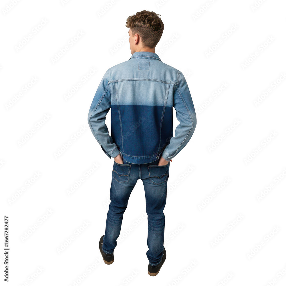 Naklejka premium Man wearing denim jacket from behind isolated on transparent background