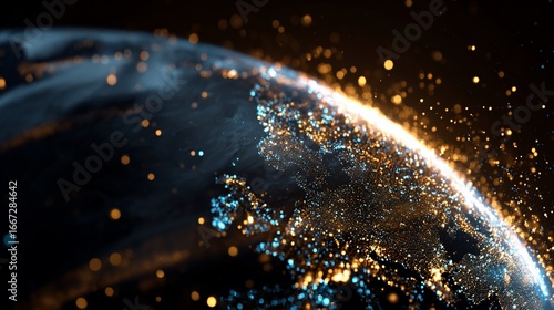 Illuminated globe showcasing global data and technology