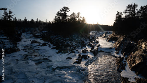 Winter sunset at Jay Cooke State Park