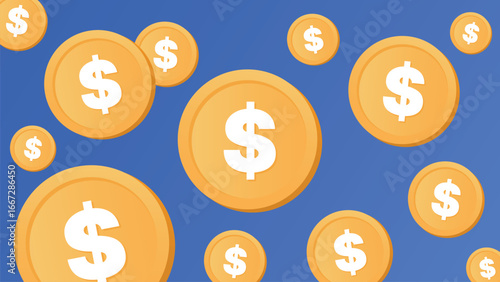 Vector dollar coins falling illustration
