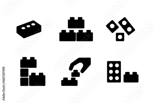 Silhouette brick block building illustrations for creative projects