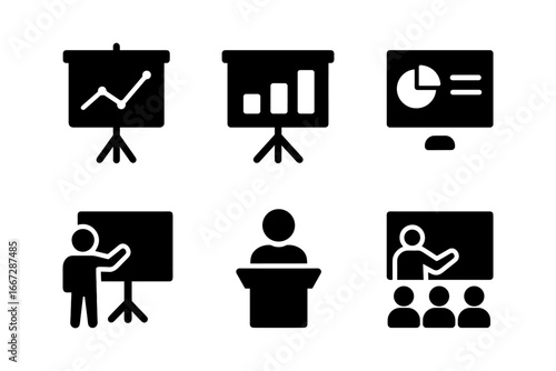 Silhouette icons of presentations and teaching tools