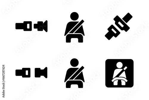 Minimalist seatbelt and safety symbols collection for vehicle design