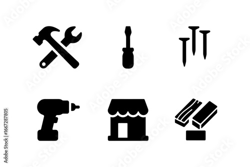 Silhouette tool icons set for construction and diy projects
