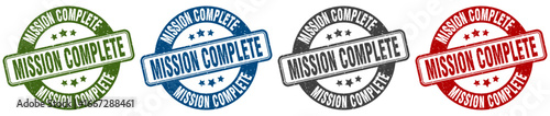mission complete stamp. mission complete round stamp set isolated on white background