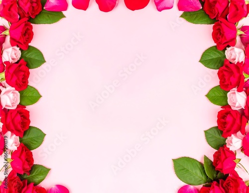 Wallpaper Mural Pink and red roses frame on pastel background Torontodigital.ca