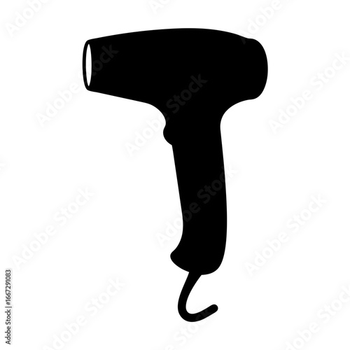 Silhouette of a black hair dryer, simple iconic representation of beauty