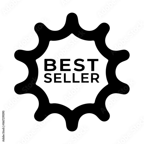 A black and white best seller icon in a gear shape