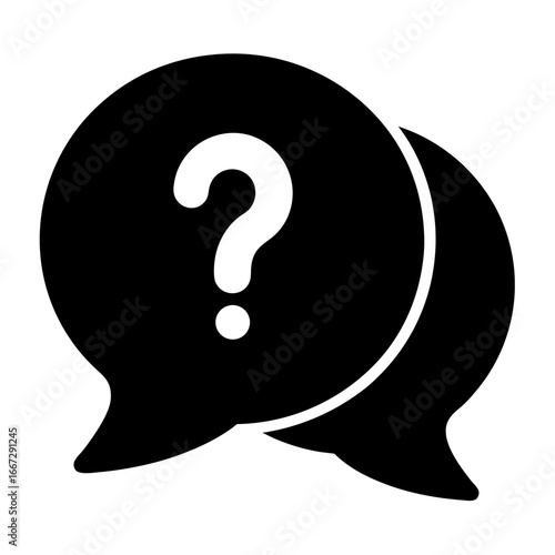 Two overlapped speech bubbles with a white question mark inside the left one