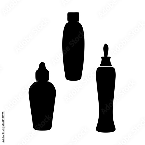 Elegant Set of Product Silhouette Bottles for Various Personal Care Needs