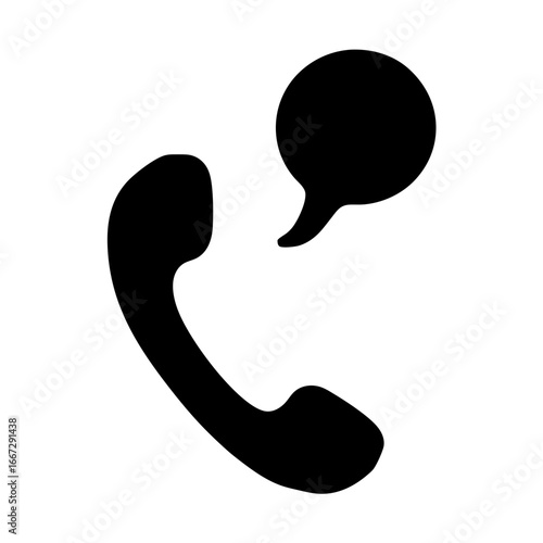 Communicating telephone receiver with speech bubble showing conversation or connection