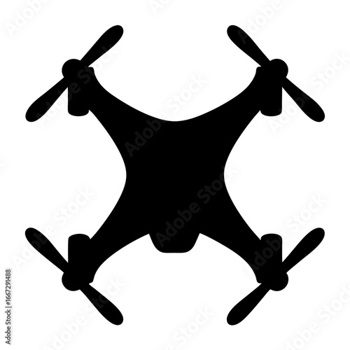 Silhouette of a quadcopter drone with four propellers for aerial photography