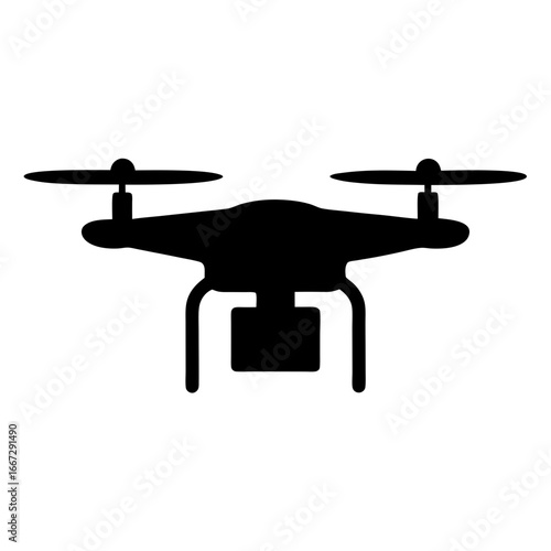 Black Drone Silhouette with propellers and camera on a white background