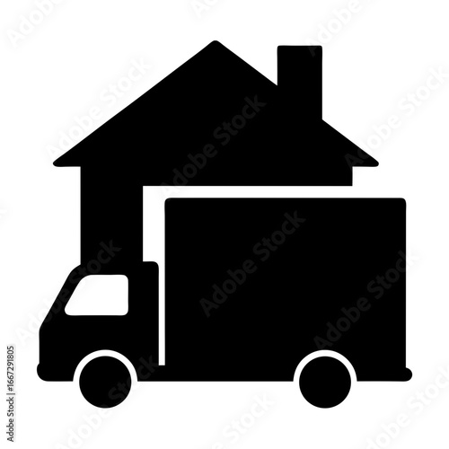 Moving Company Silhouette Icon Illustrating Relocation Services and Residential Transportation