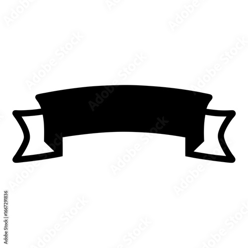 Solid Black Ribbon Banner With Curvature for Text or Graphic Insertion