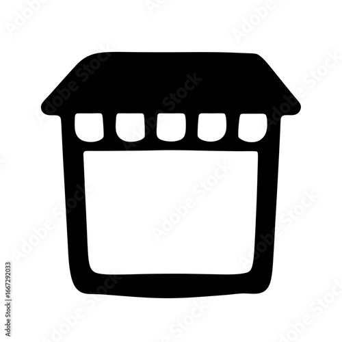 Stylized Black and White Icon of a Generic Storefront with Awning