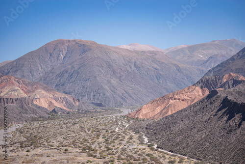 montaña colorida con cactus cielo azul soleado