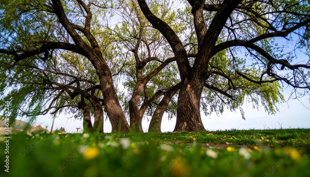 Fototapeta premium Lush trees in a grassy field