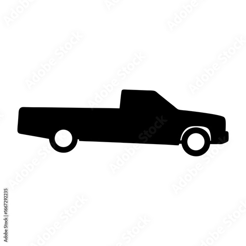 Silhouette of a pickup truck with a short cabin and long bed
