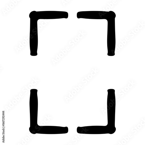 Minimalist design featuring four L shaped figures that frame a central space