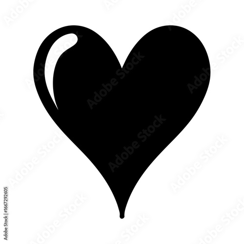 Glossy black heart shape with a white shine effect on left side