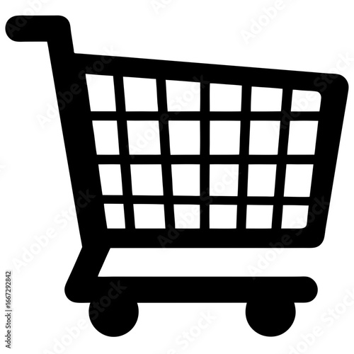 Black shopping cart icon for retail, commerce, and grocery needs visually