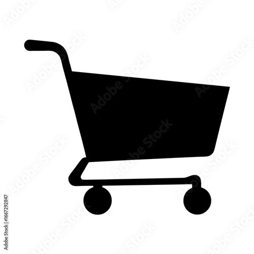 Black shopping cart icon representing retail shopping and consumerism simplicity