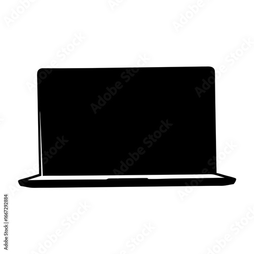 Silhouette of a laptop computer viewed from the front in black