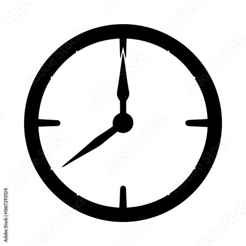 Black clock illustration showing the time at approximately eight o'clock