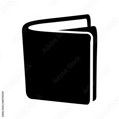 Stylized black and white vector graphic illustration of an opened book icon