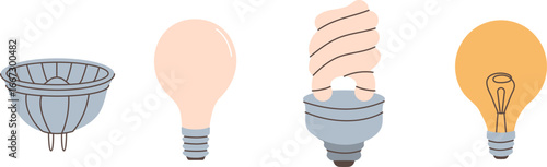 Minimalistic doodle vector illustration of a light bulb. Hand-drawn design representing electric lighting, including fluorescent, LED, and halogen lamps. Perfect for energy, electricity, interior desi