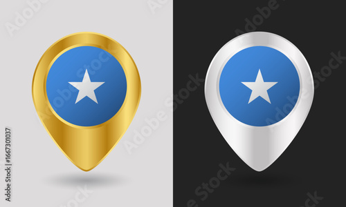 Gold and Silver Somalia Flag Map Pin Icon