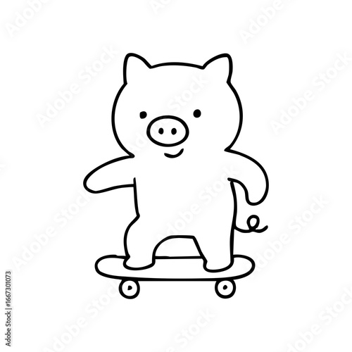 Black line drawing of a cute pig