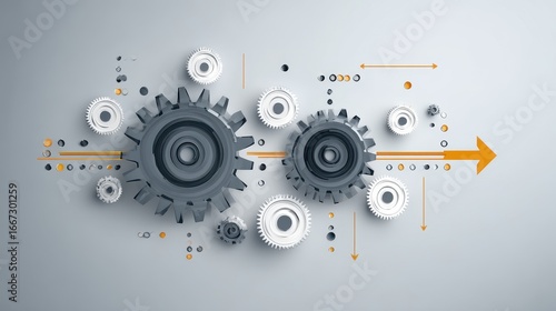 Minimalist gears and arrows, symbolizing business process reengineering and the improvement of operations .
