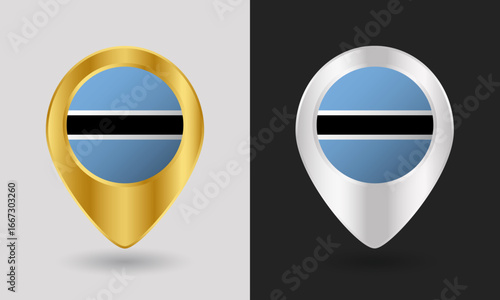 Gold and Silver Botswana Flag Map Pin Icon