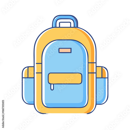 Stylized Illustration of a Backpack with a Simple Color Palette and Bold Outlines