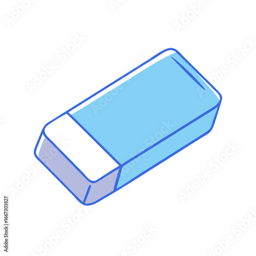Isometric illustration of a rectangular blue and white pencil eraser