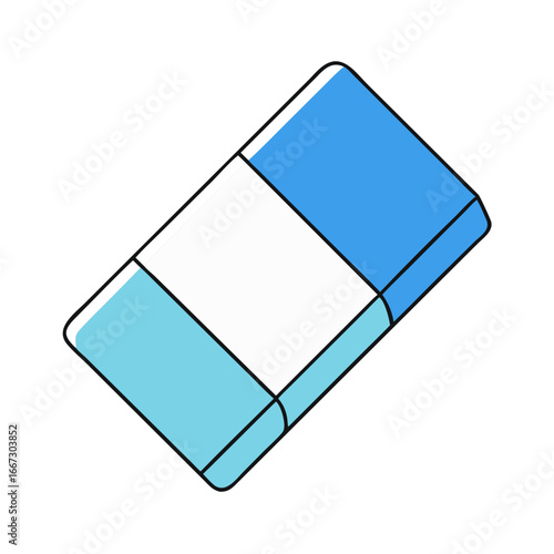 Simple graphic illustration of a rectangular blue and white eraser