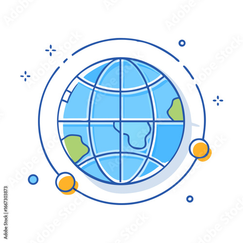 Stylized Earth Globe with Orbit and Abstract Celestial Elements Illustration