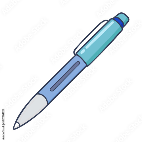 Illustration of a light blue ballpoint pen on a white background image