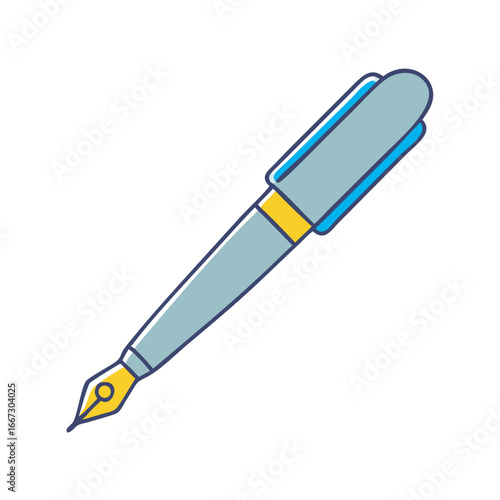 Stylized fountain pen illustration against a white backdrop, featuring a cap