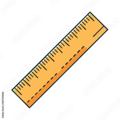 Illustration of a yellow plastic ruler with markings for measuring length