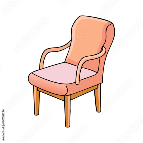 Illustration of an armchair with a light peach and pink color palette
